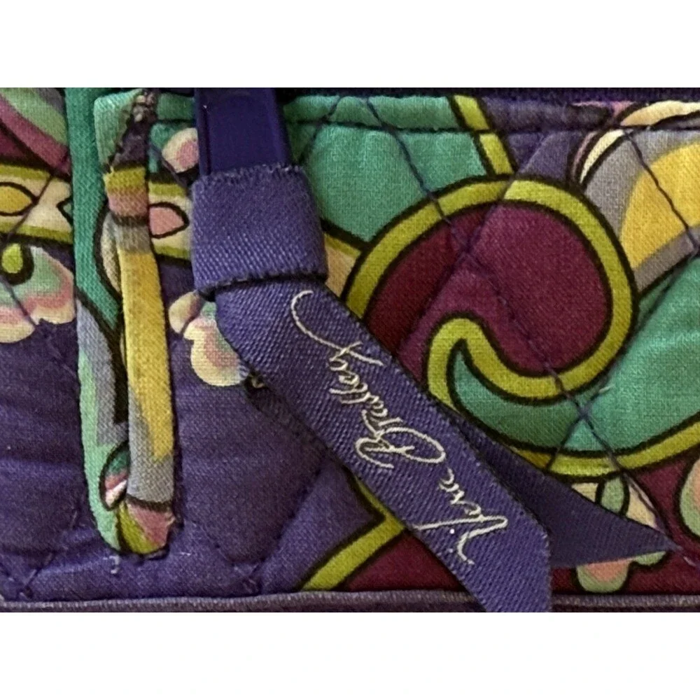 Vera Bradley HEATHER Quilted Wallet Wristlet Turn‎ Lock Purple Green Purse 8”x5”